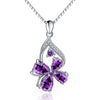 Sterling Silver Plated Four Leaf Clover Amethyst Diamond Ladies Necklace