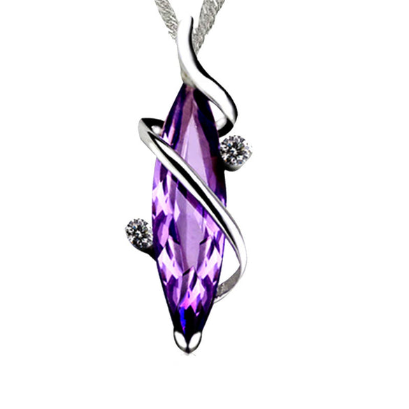 Sterling Silver Plated Four Leaf Clover Amethyst Diamond Ladies Necklace