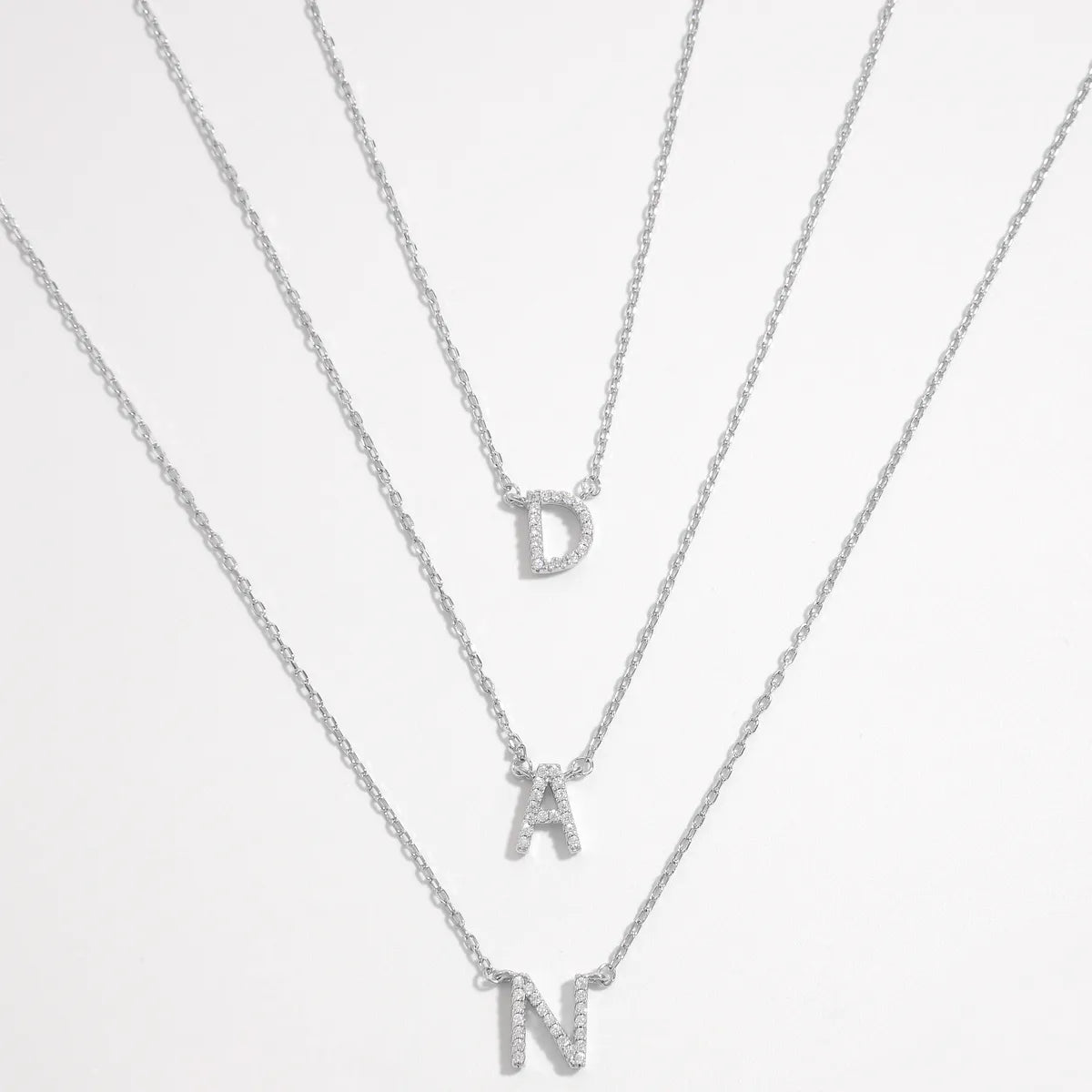 Sterling Silver Plated Zircon Plating Inlay Letter Pendant Necklace