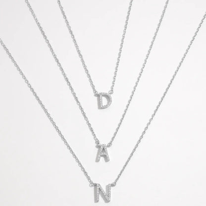 Sterling Silver Plated Zircon Plating Inlay Letter Pendant Necklace