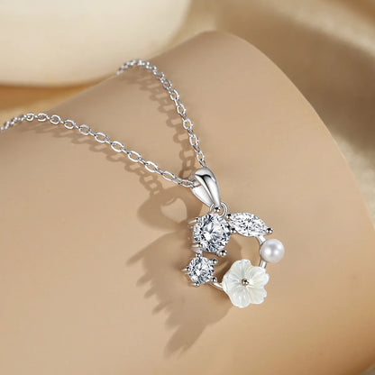 Sterling Silver Plating Flower Pendant Necklace