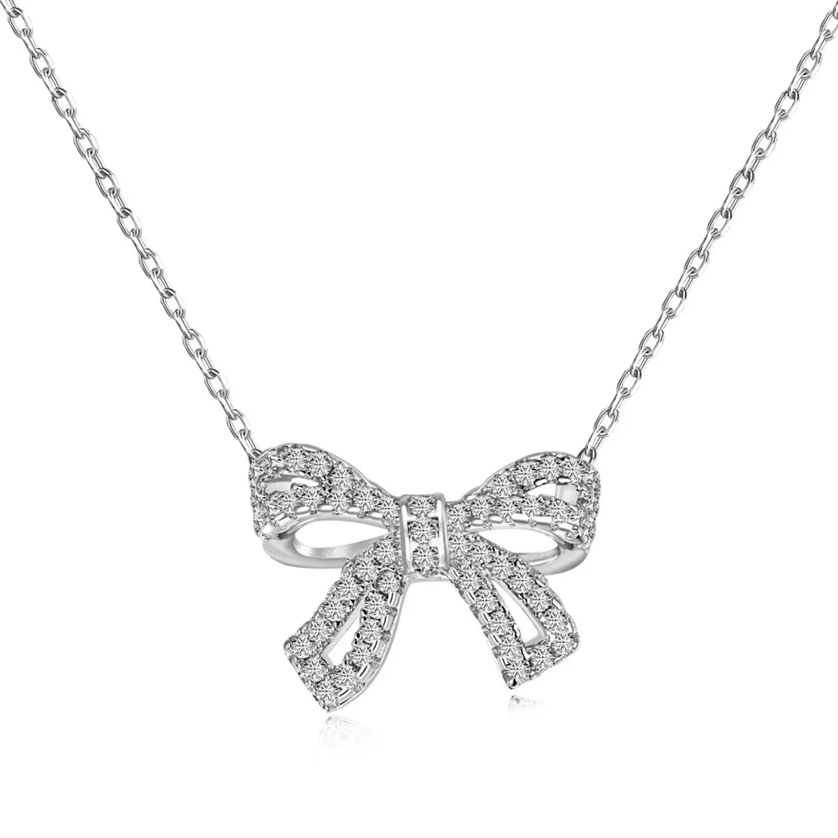 Sterling Silver Plating Inlay Bow Knot Zircon Earrings Necklace