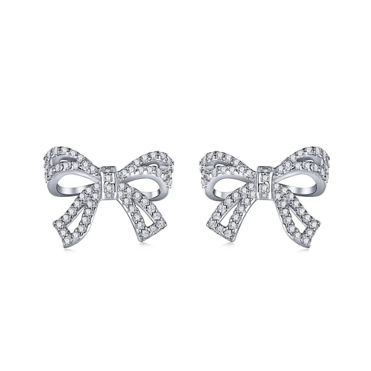 Sterling Silver Plating Inlay Bow Knot Zircon Earrings Necklace