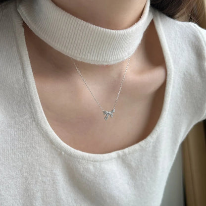 Sterling Silver Plating Inlay Bow Knot Zircon Earrings Necklace