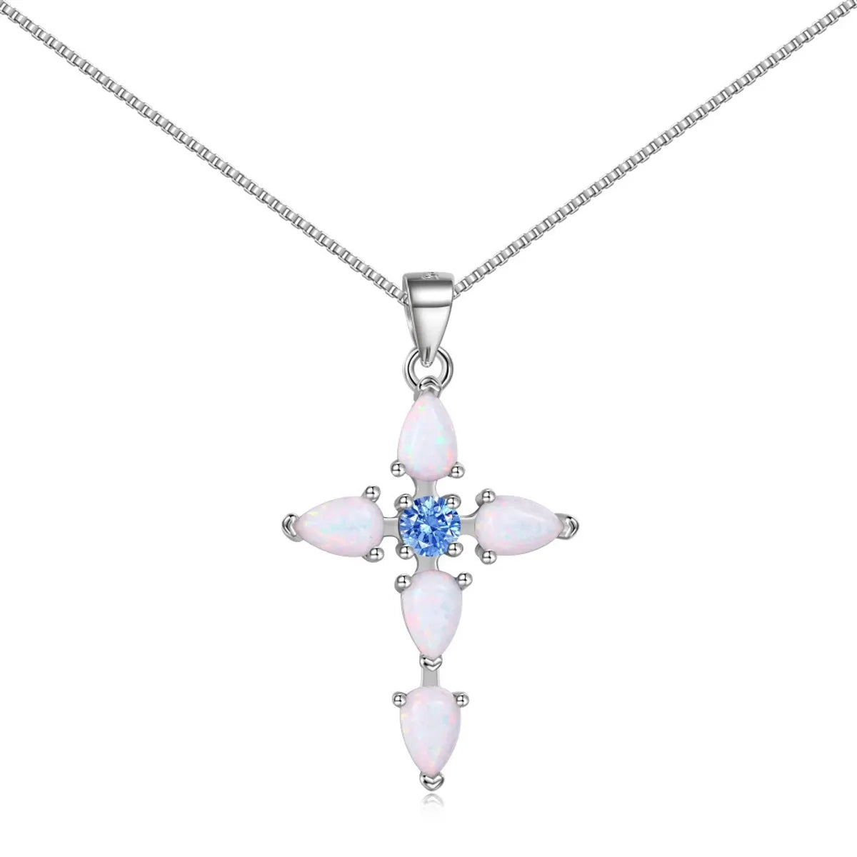 Sterling Silver Plating Inlay Geometric Zircon Pendant Necklace