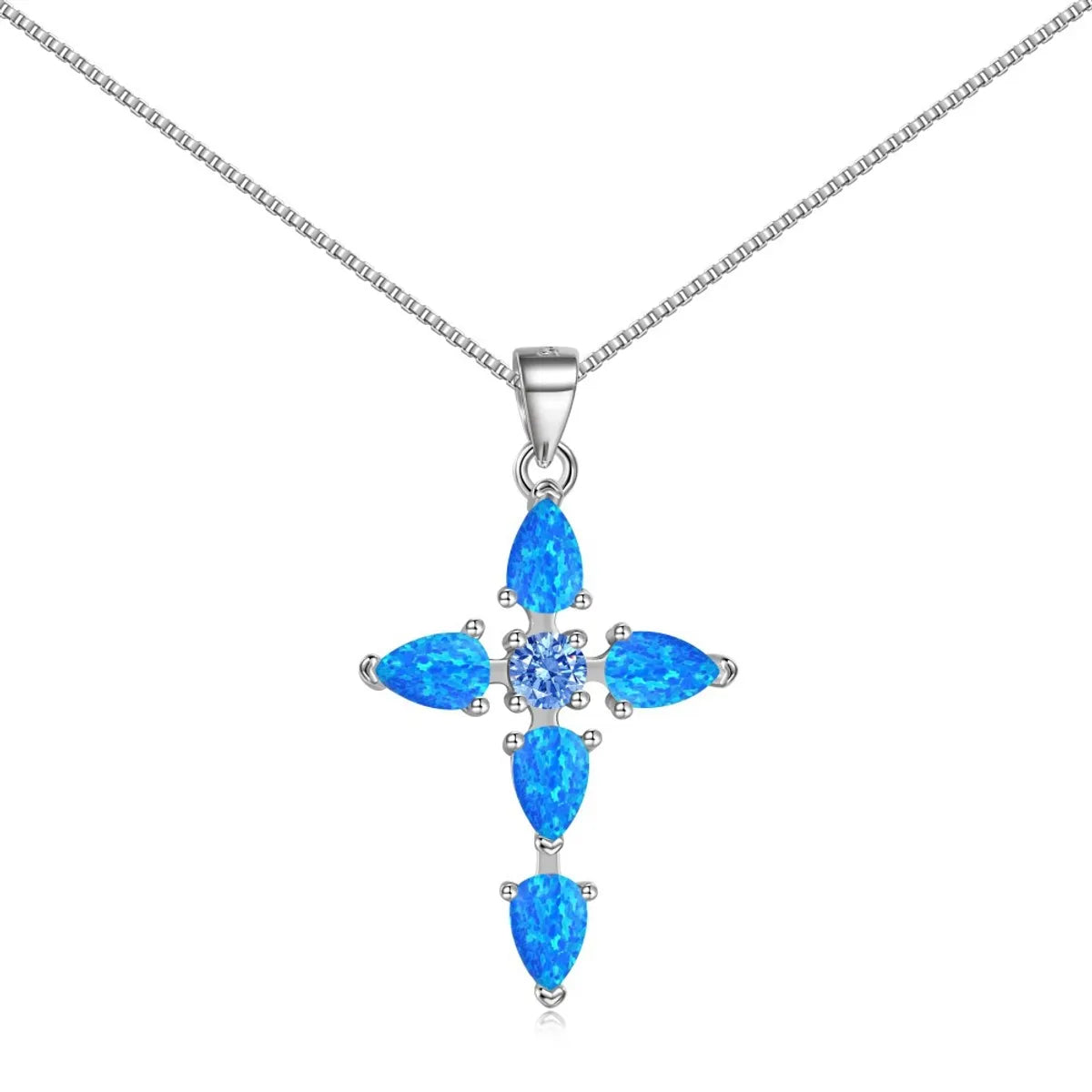 Sterling Silver Plating Inlay Geometric Zircon Pendant Necklace