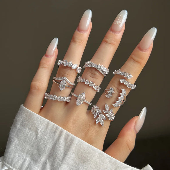 Sterling Silver Plating Inlay Geometric Zircon Rings