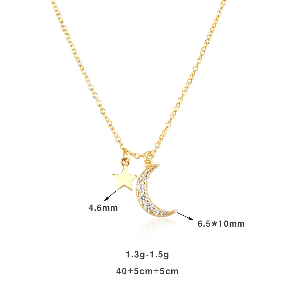 Sterling Silver Plating Inlay Star Moon Zircon Pendant Necklace