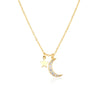 Sterling Silver Plating Inlay Star Moon Zircon Pendant Necklace