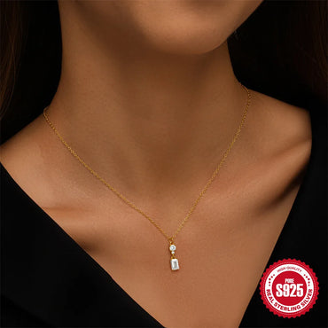 Sterling Silver Plating Solid Color Rhinestones Pendant Necklace