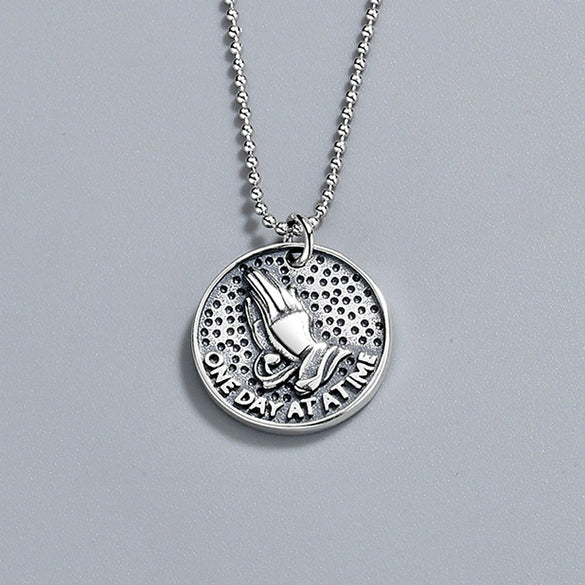 Sterling Silver 925 Prayer Hand Pendant Necklace Geometric Style Electroplated Unisex