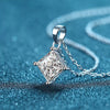 925 Sterling Silver Princess Cut Square Pendant Necklace With Four Prong Setting Geometric Electroplated Design