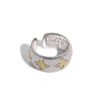 Sterling Silver Retro Plating Flower Open Rings