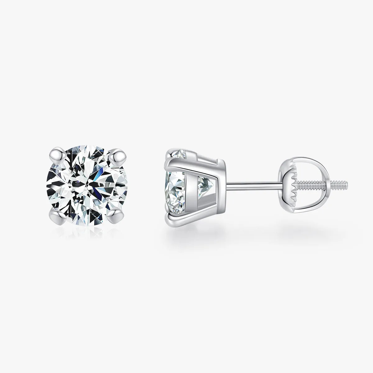 Sterling Silver Rhodium Plated Elegant Simple Style Classic Style Inlay Round Moissanite Ear Studs