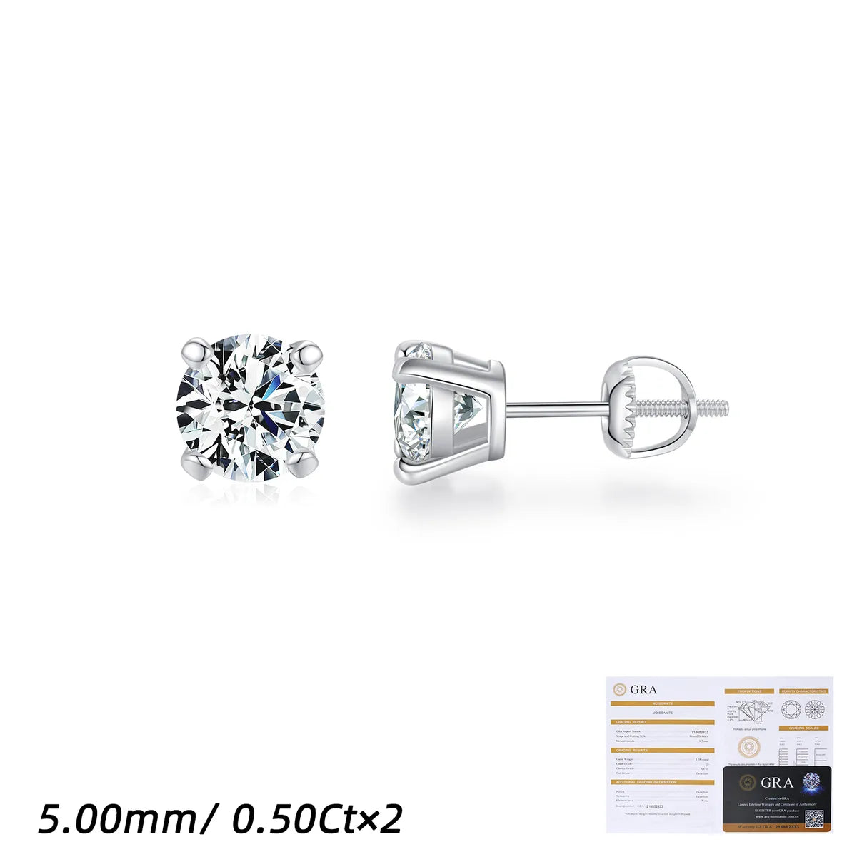 Sterling Silver Rhodium Plated Elegant Simple Style Classic Style Inlay Round Moissanite Ear Studs