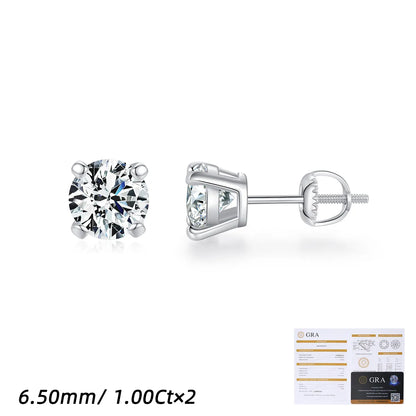 Sterling Silver Rhodium Plated Elegant Simple Style Classic Style Inlay Round Moissanite Ear Studs