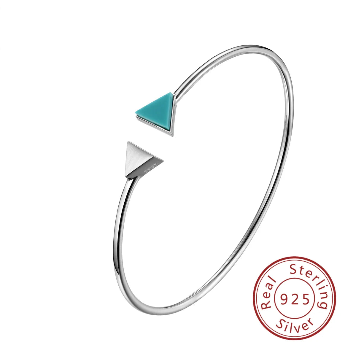 Sterling Silver Rhodium Plated Handmade Inlay Triangle Turquoise Bangle