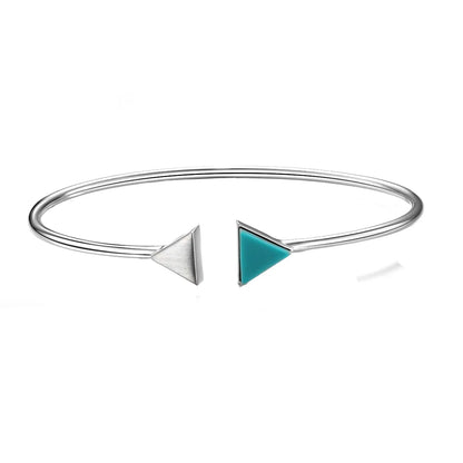 Sterling Silver Rhodium Plated Handmade Inlay Triangle Turquoise Bangle