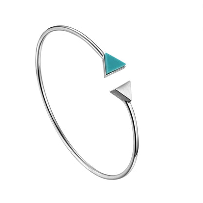 Sterling Silver Rhodium Plated Handmade Inlay Triangle Turquoise Bangle