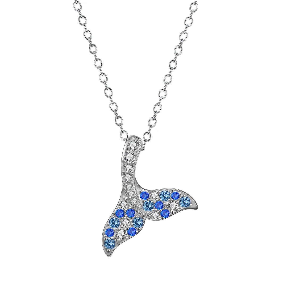 Sterling Silver Rhodium Plated Inlay Animal Ocean Fish Tail Zircon Pendant Necklace