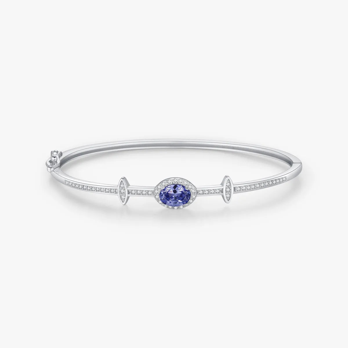 Sterling Silver Rhodium Plated Inlay Circle Star Oval Zircon Bangle