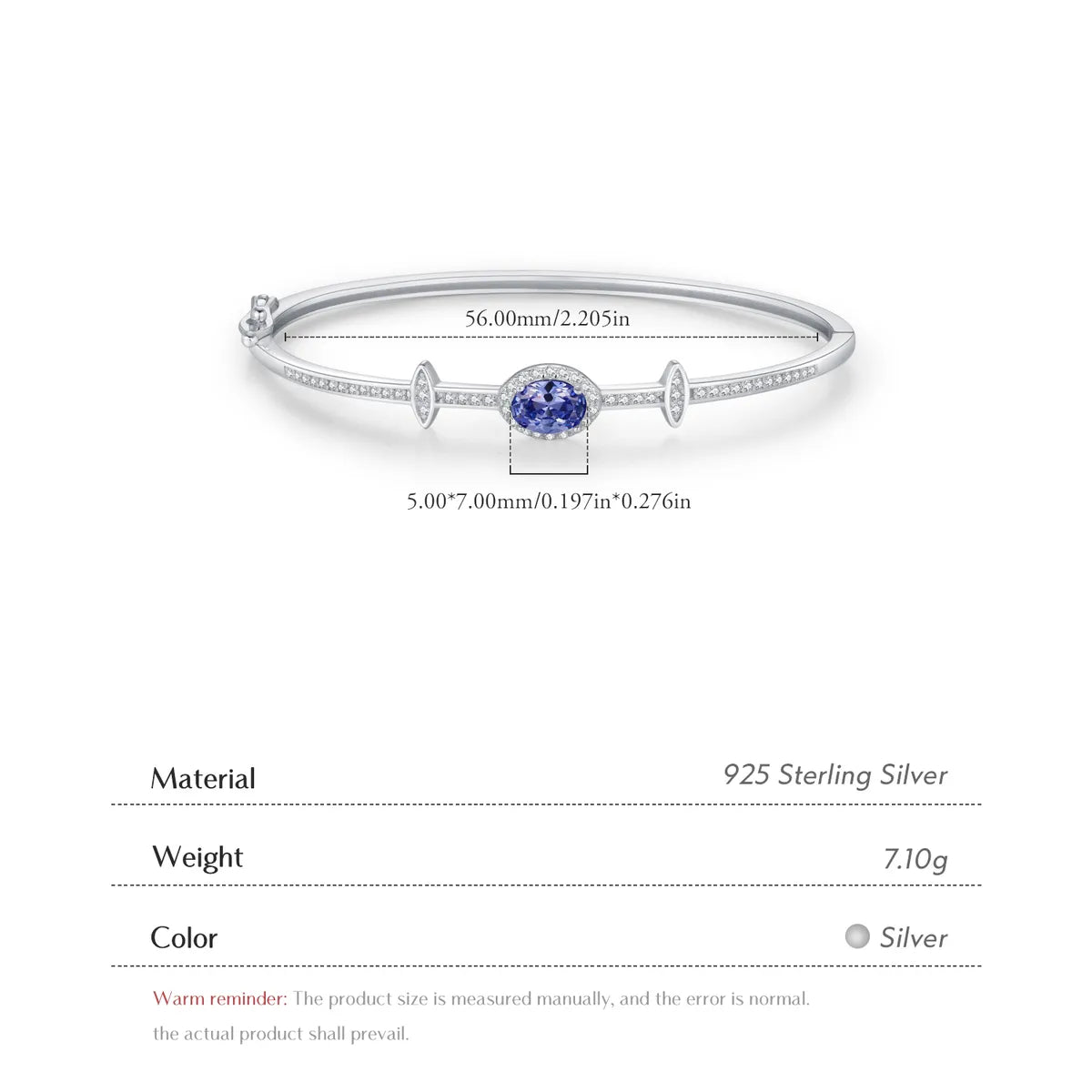 Sterling Silver Rhodium Plated Inlay Circle Star Oval Zircon Bangle