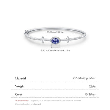 Sterling Silver Rhodium Plated Inlay Circle Star Oval Zircon Bangle