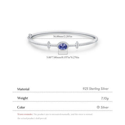 Sterling Silver Rhodium Plated Inlay Circle Star Oval Zircon Bangle