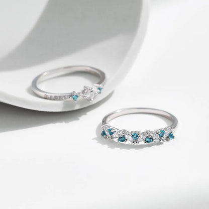 Sterling Silver Rhodium Plated Inlay Round Zircon Rings