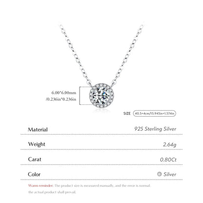 Sterling Silver Rhodium Plated Wedding Classic Style Shiny Inlay Round Moissanite Pendant Necklace