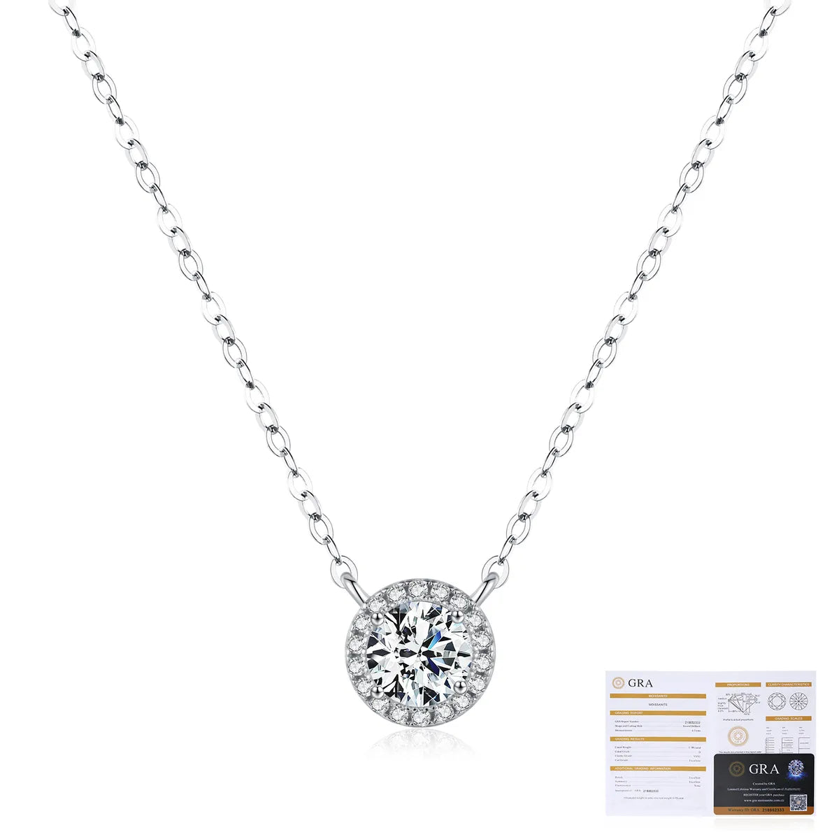 Sterling Silver Rhodium Plated Wedding Classic Style Shiny Inlay Round Moissanite Pendant Necklace