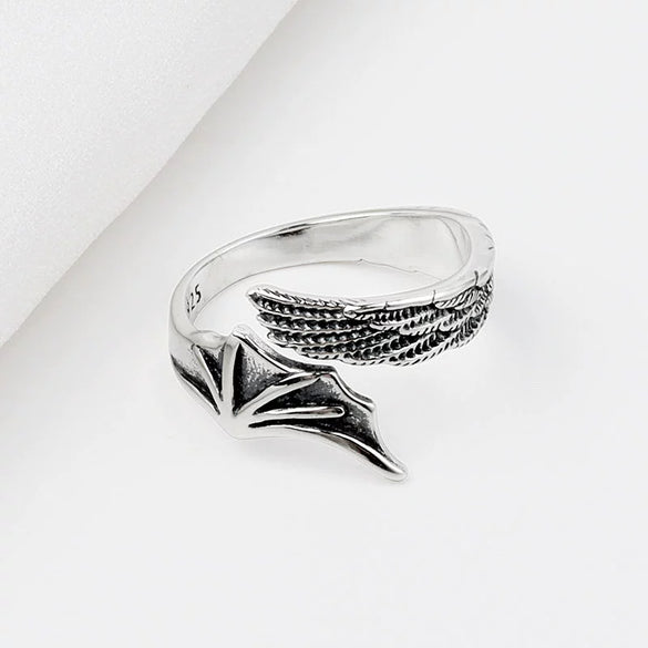Sterling Silver Ring Retro Geometric Angel And Devil Wings Electroplating Women's