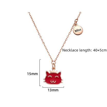 Sterling Silver Rose Gold Plated Cute Polishing Epoxy Animal Cat Pendant Necklace