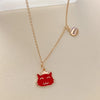 Sterling Silver Rose Gold Plated Cute Polishing Epoxy Animal Cat Pendant Necklace