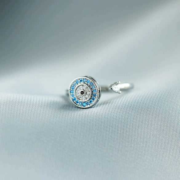 Sterling Silver Rotating Devil Eye Zircon Adjustable Opening Ring Geometric Style Electroplated For Women