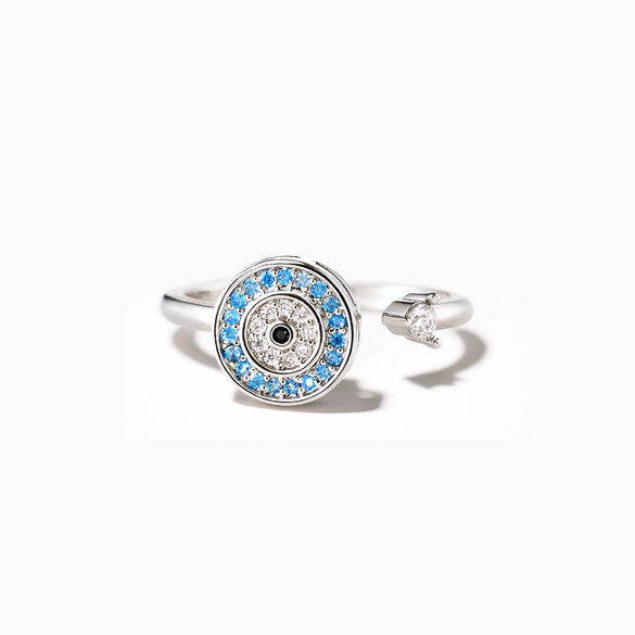 Sterling Silver Rotating Devil Eye Zircon Adjustable Opening Ring Geometric Style Electroplated For Women