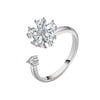Sterling Silver Rotating Flower Adjustable Open Ring For Women Geometric Floral Design Electroplated Fashion Jewelry