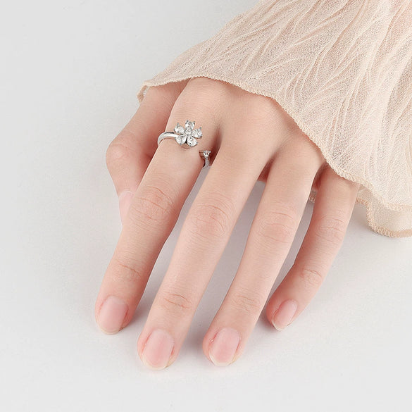 Sterling Silver Rotating Flower Adjustable Open Ring For Women Geometric Floral Design Electroplated Fashion Jewelry