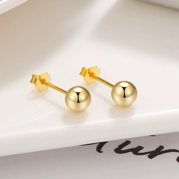Sterling Silver Round Bead Stud Earrings For Men And Women Smooth Geometric Ball Design With Silver Ear Posts