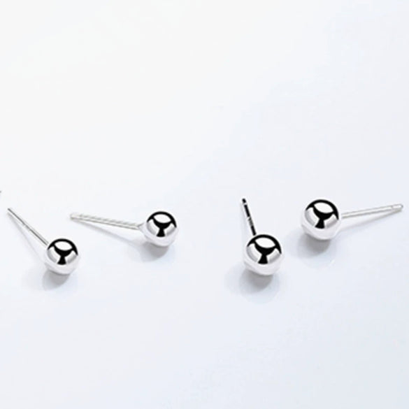 Sterling Silver Round Bead Stud Earrings For Men And Women Smooth Geometric Ball Design With Silver Ear Posts
