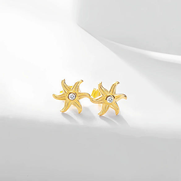 Sterling Silver Sea Star Shape Personality Fashion Jewelry Necklace Earrings Suit