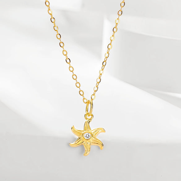 Sterling Silver Sea Star Shape Personality Fashion Jewelry Necklace Earrings Suit