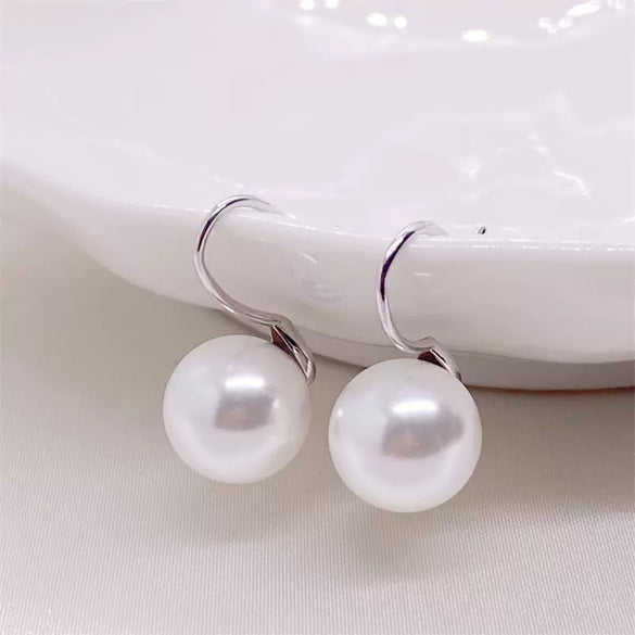 Sterling Silver Shell Pearl Drop Earrings For Women Minimalist Natural Ear Hook Jewelry