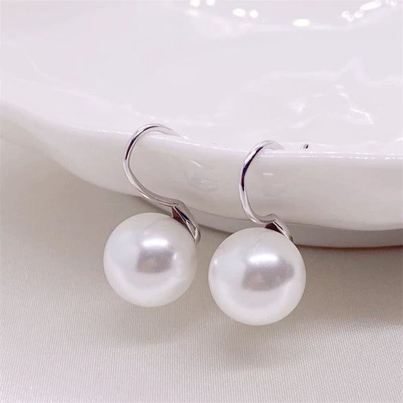 Sterling Silver Shell Pearl Drop Earrings For Women Minimalist Natural Ear Hook Jewelry