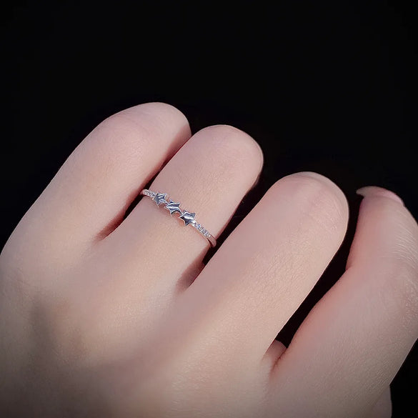Sterling Silver Shiny Metallic Inlay Star Zircon Rings