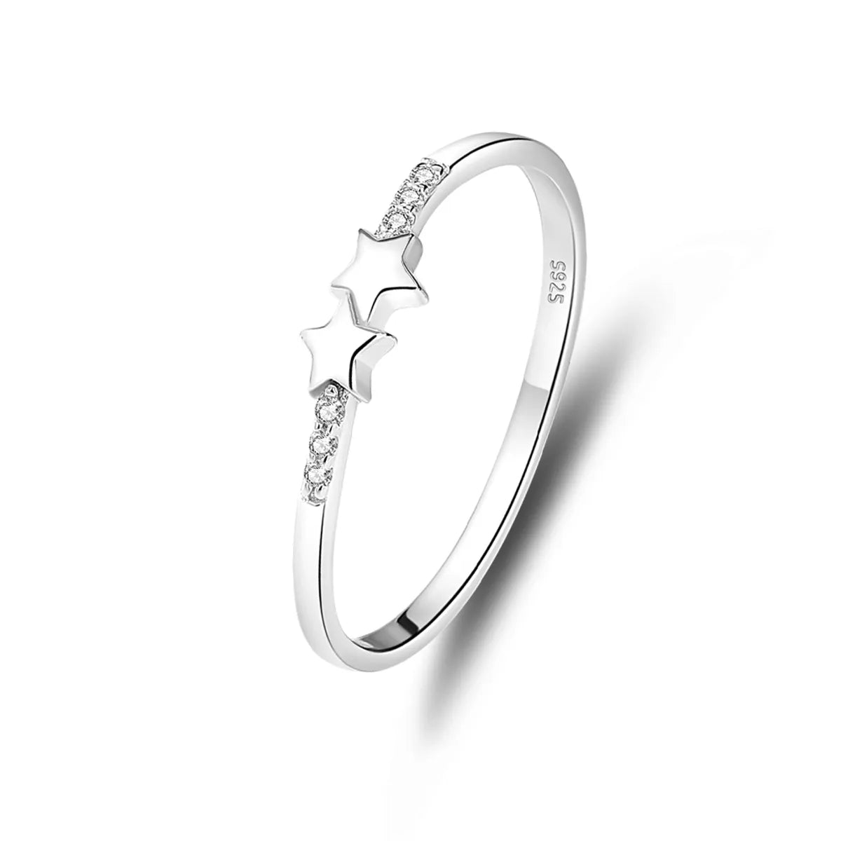 Sterling Silver Shiny Metallic Inlay Star Zircon Rings