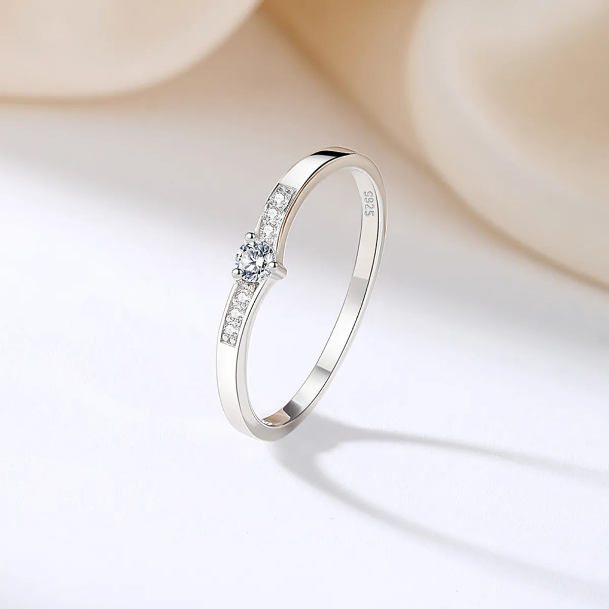 Sterling Silver Shiny Metallic Plating Inlay Geometric Round Zircon Rings