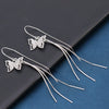 925 Sterling Silver Simple Bow Earrings For Women With Diamond Accents And Long Tassel Drop Design