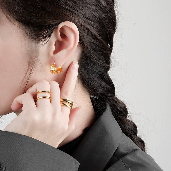 925 Sterling Silver Simple Retro Elegant Wide Drop Earrings For Women Minimalist Silver Jewelry