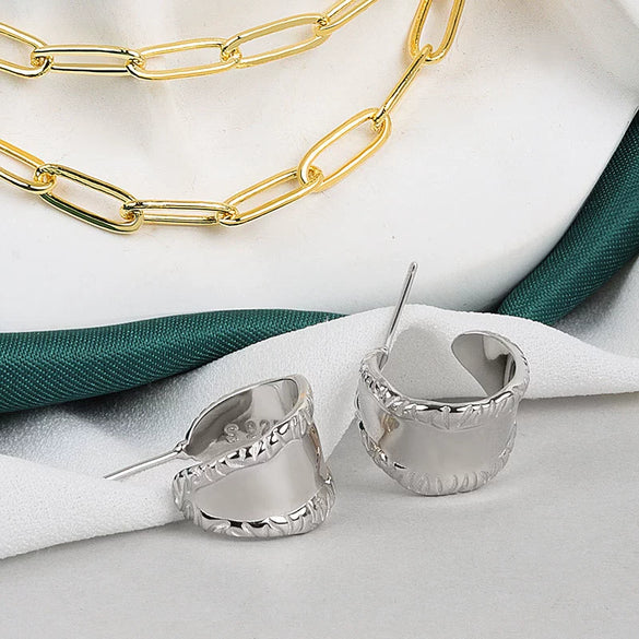 925 Sterling Silver Simple Retro Elegant Wide Drop Earrings For Women Minimalist Silver Jewelry